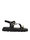 Leather Women's Flat Sandals in Black Color