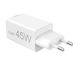 HAMA Charger with Built-in Cable GaN with USB-A Port and 2 USB-C Ports 45W Power Delivery Whites (00201995)