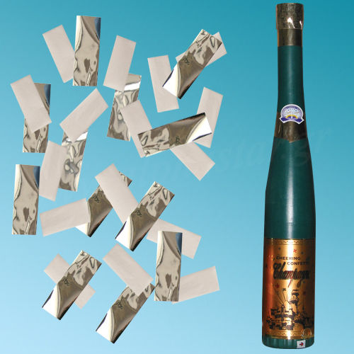Tun Hârtie în Formă de Sticlă de Șampanie 60cm cu Argintiu Confetti 1buc