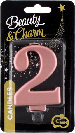 Candle Number 2 Pink Gold Metallic 8.0 Cm