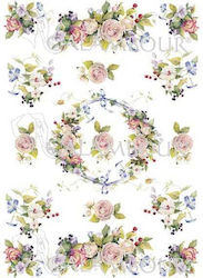 Hârtie De Urmărire Naturală Roz Nuante Flori 40x30cm Calambour