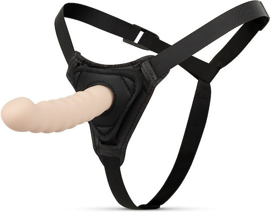 Beige Gebogener Silikonmodell Gurtzeug Easytoys Fetish Collection Strap-Ons Dildo Harness Rillen & Gebogen Beige 14,5cm
