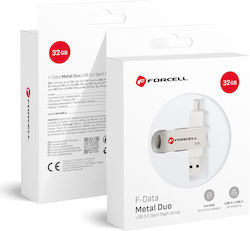 Forcell 32GB USB 3.2 USB-A & USB-C Ασημί