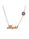 Aris Dentopoulos Jewellery Necklace Name in Pink Gold Plated Silver with Zircon Blue