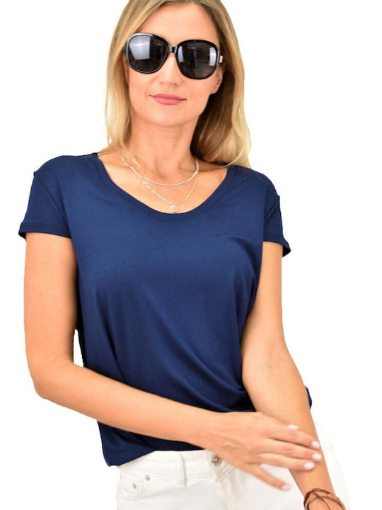 Women's Summer Blouse Short Sleeve Dark Blue