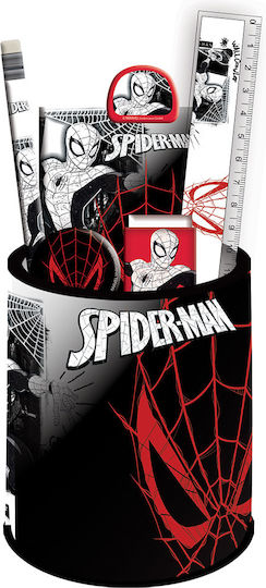 Gim Spiderman Kids Stationery Set with Pencil, Sharpener, Eraser, Notepad, Ruler and Pencil Holder 7pcs