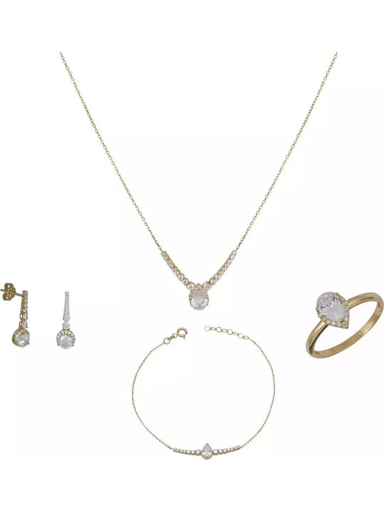 Set with Necklace , Earrings & Ring from Gold 9K with Stones
