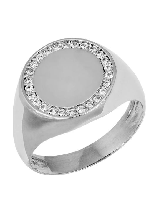 Chevalier Ring with Zircon made of White gold 9K