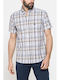 Short-sleeved Cotton Shirt Checked Light Blue