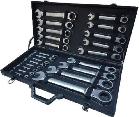 Professional German Polygon Wrenches Chrome Vanadium Ratchet Flexible Head 22 Pieces Kraftman