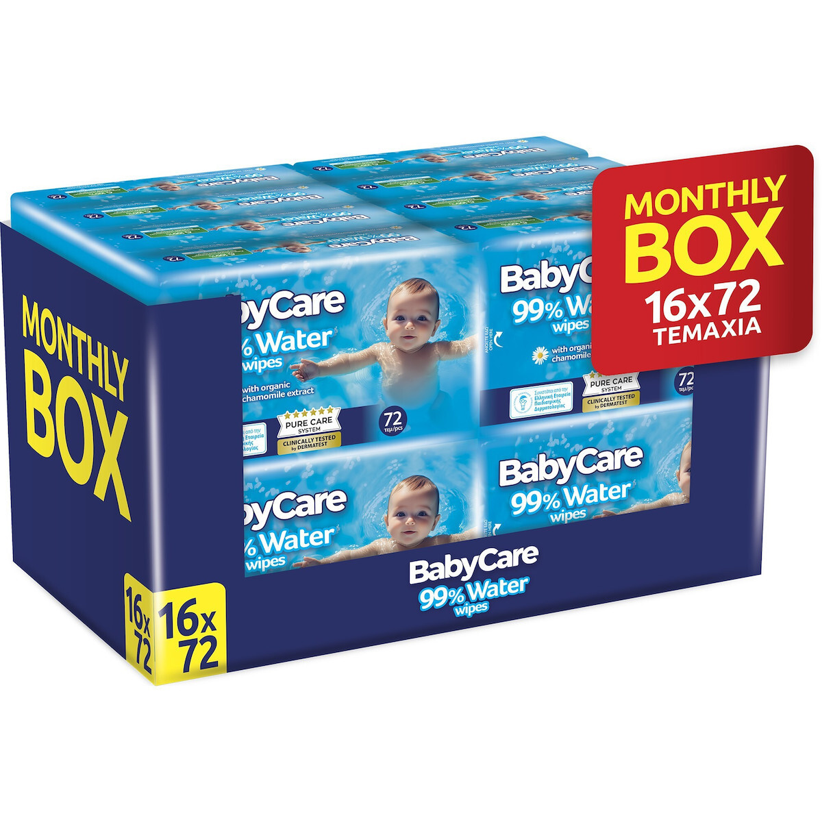 BabyCare Μωρομάντηλα με 99% Νερό, χωρίς Οινόπνευμα & Parabens 16x72τμχ