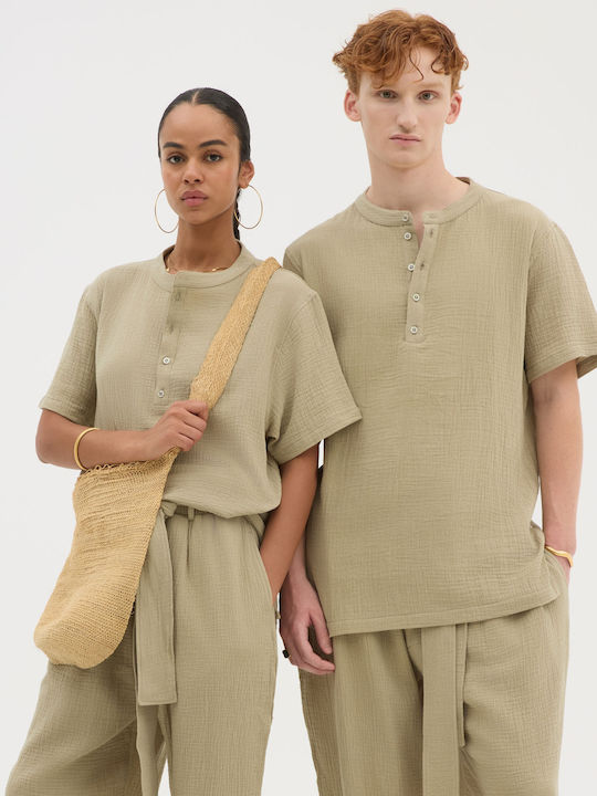 Herrenbluse Kurzarm Khaki