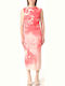 Midi Dress for Wedding / Baptism Draped Ecru-coral