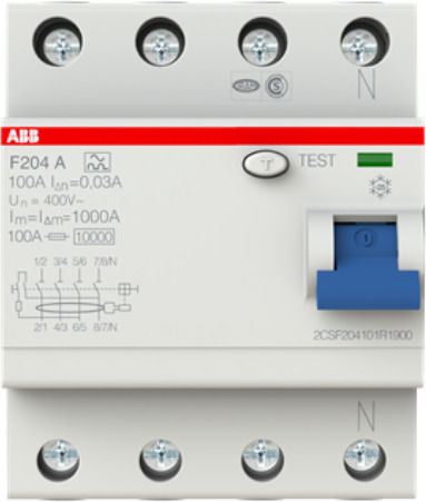 Ρελε Διαρροης Tyπου Α 4x100a Abb 30ma F204α-100/0 03