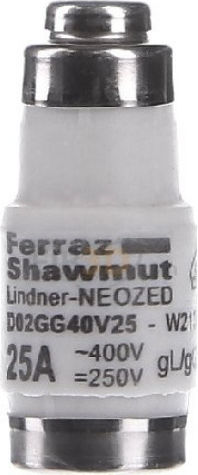 Аσφάλεια 25A D02 400V AC 250V DC Ferraz Shawmut Neozed D02GG40V25