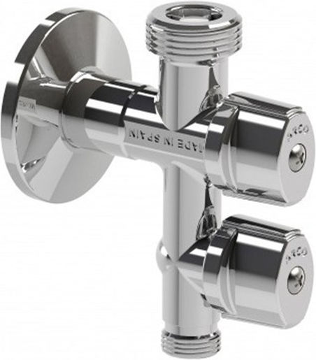 Corner Ball Valve Double Outlet Chrome 1 2"x3 4"x3 8" Arco Vitaq System