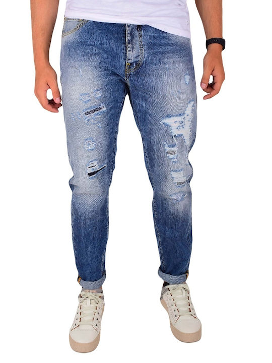 Frankie Morello Παντελονι Jean 100%bambaki Me Φθορες Εμπροσ&πισω Slim Fit Fmp15257pajk.blue Denim