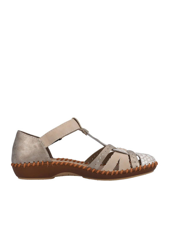 Anatomic Leather Comfort Sandals Rieker Beige Combi