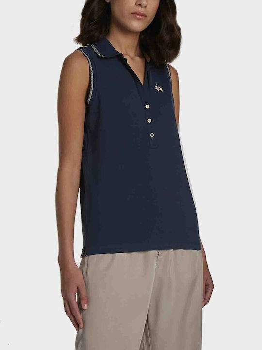 La Martina Women's Regular-fit Sleeveless Pique Polo Shirt Τwp002 Μπλε