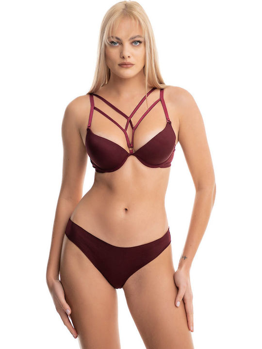 Push Up Bra Set With Padding Decorative Straps Koza 80195 80195-Burgundy
