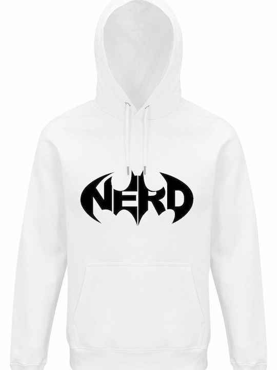 Hoodie Unisex Organic " Nerd Funny Batman Superheroe Design " White