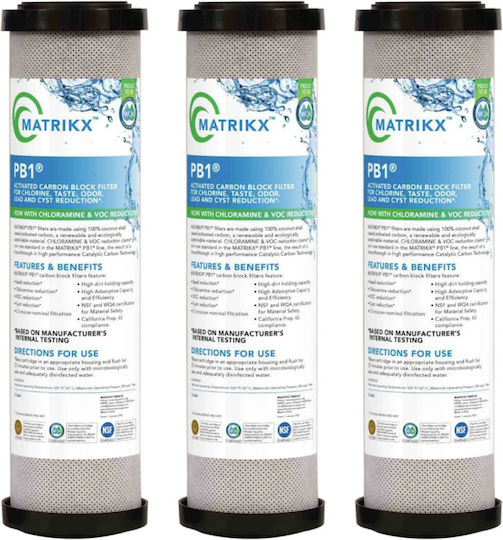 Matrikx Countertop and Under Sink Water Filter Replacement made of Activated Carbon 10" 0.5 μm 3pcs