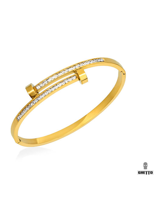 Ghetto Women's Bracelet made of Steel Gold Plated with Zircon