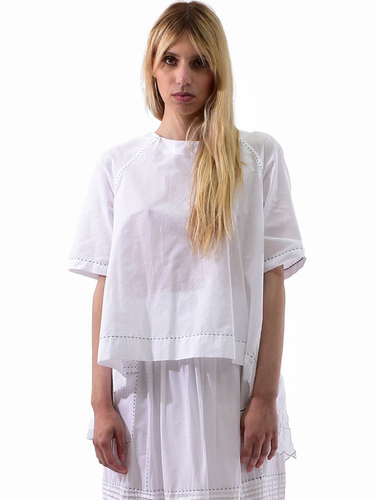 Damen Bluse Baumwolle Weiß