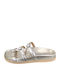 Leder Flache Sandalen für Damen in Silber Farbe