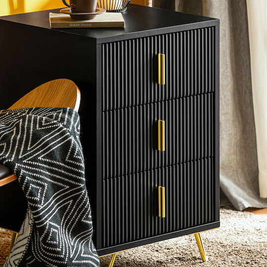 Noptieră Lemnoasă cu Picioare Metalice Negru 40x63x40cm