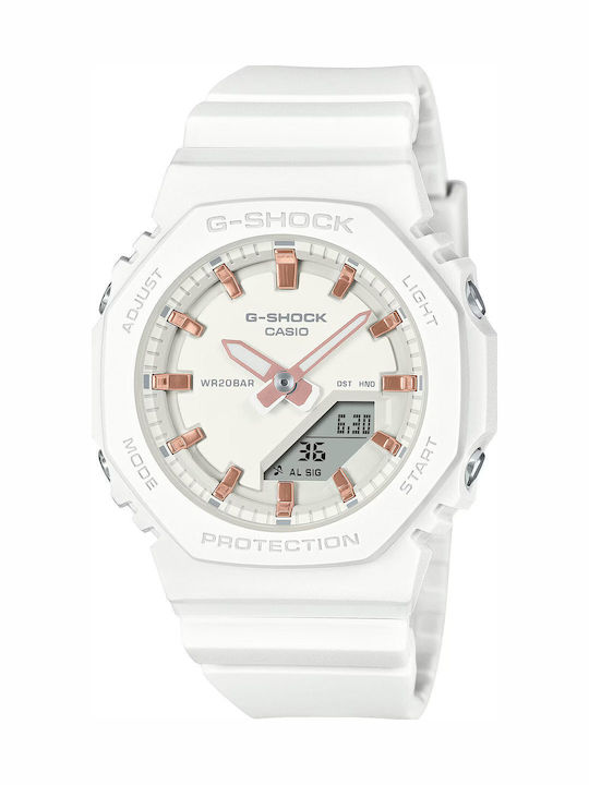 Casio G-shock Ψηφιακό Γυναικείο Ρολόι 40.2mm Χρονογράφος Μπαταρίας με Λευκό Καουτσούκ Λουράκι