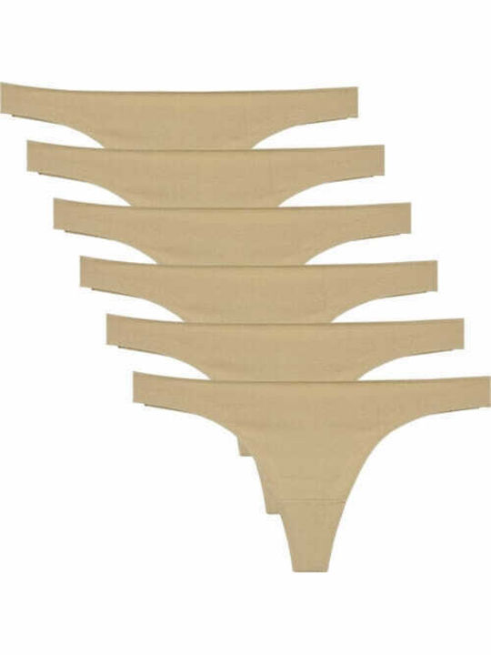Βαμβακερά Women's String MultiPack Seamless Beige