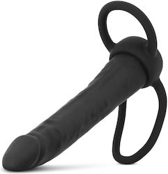 Negru Realist Dildo Inele din Silicon Penetrare Dublă Easytoys Men Only Dildo Cock Ring Negru 15.5cm