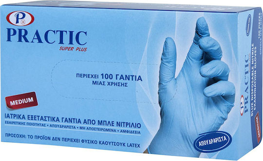 Practic Γάντια Νιτριλίου Χωρίς Πούδρα σε Μπλε Χρώμα 100τμχ