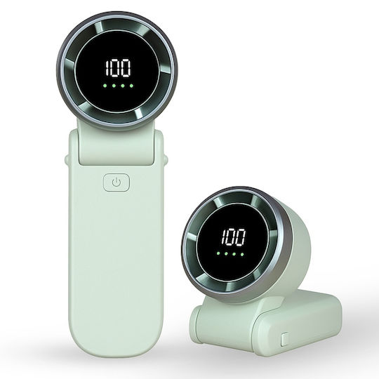 Mini Portable Fan A9 Led Display 5 Speeds Usb-c 5000mah Battery Silent Rechargeable Green