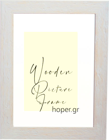 Wooden Wall Photo Frame 50x70cm White & Beige Wood Grain Matte Glass K102/3
