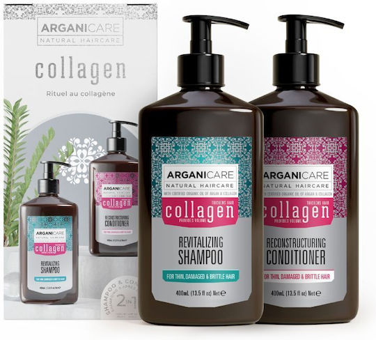 Arganicare Collagen and Argan Set de îngrijire a părului pentru hidratare pentru păr subțire cu Șampon, Balsam și Ulei 2buc