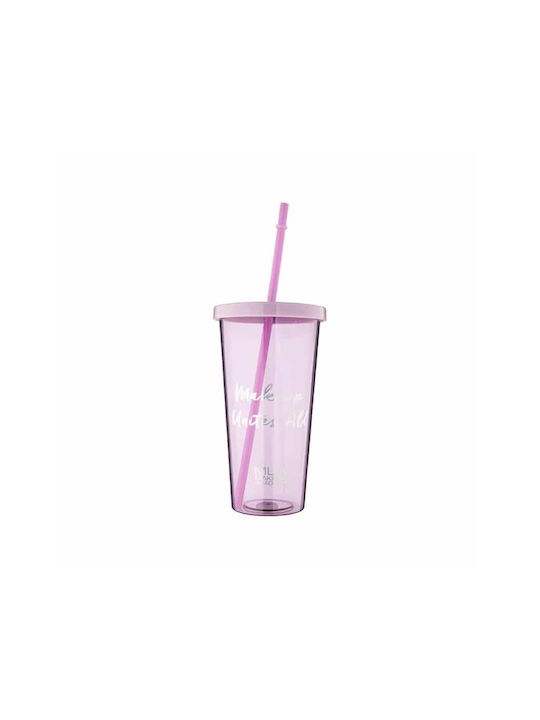 MUA Glas Cocktail/Trinken aus Plastik in Lila Farbe mit Strohhalm