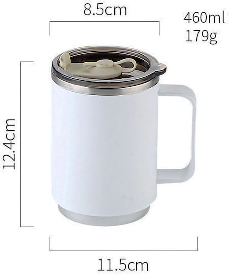 Uncle George Stainless Steel and Plastic Thermos Bottle 460ml with Handle and Straw White