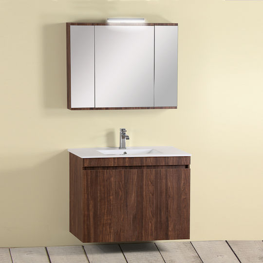Pro Bagno Πάγκος με Νιπτήρα & Καθρέπτη Καφέ
