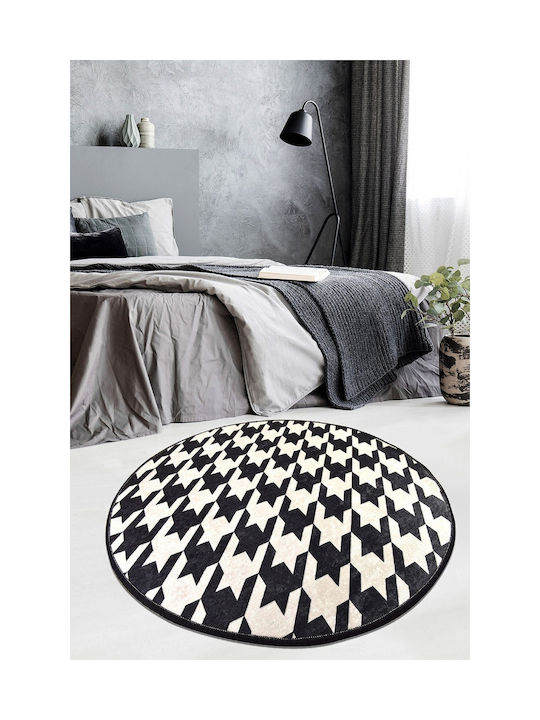 Conceptum Hypnose Kazayagi Teppich Rund Synthetisch,Polyester/Cotton/Leather Black-white