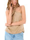 Women's Blouse Satin Sleeveless with Halter Neck Beige