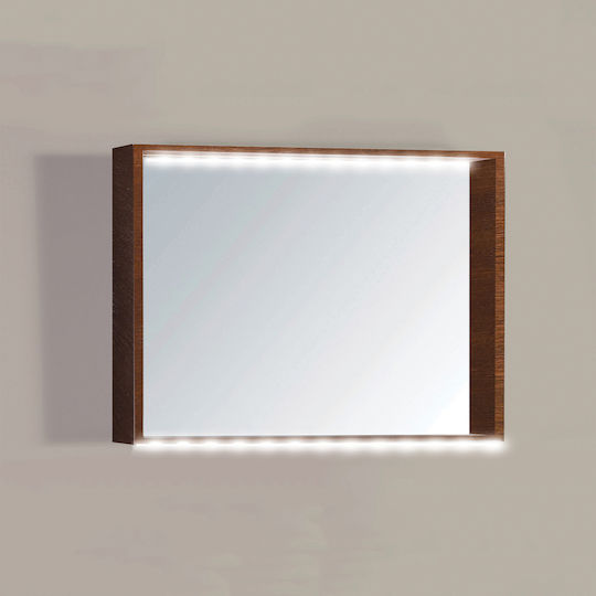 Pro Bagno Καθρέπτης Μπάνιου Led από Μοριοσανίδα 100x80cm Καφέ