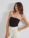 Women's Blouse Cotton Strapless Black