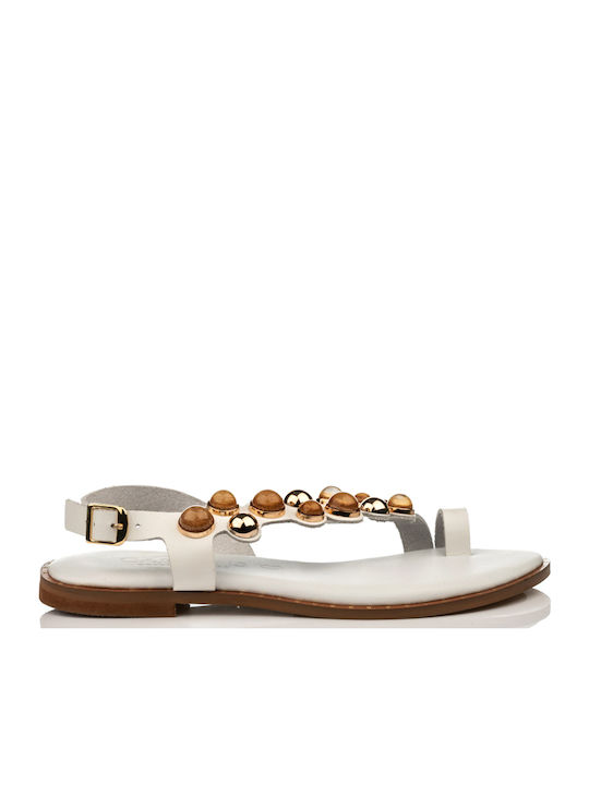 Caryatis Leather Women's Flat Sandals in White ...