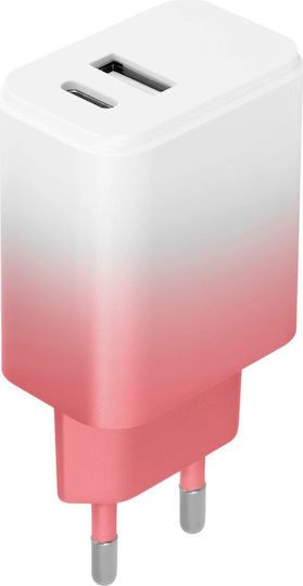 Setty Зарядно без кабел с USB-A порт и USB-C порт 20W White Pink Gradient (LSIG-AC-20)