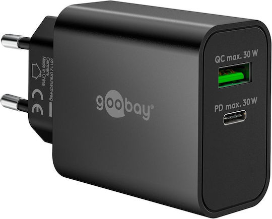 Goobay Φορτιστής Χωρίς Καλώδιο GaN με Θύρα USB-A και Θύρα USB-C 30W Power Delivery Μαύρος (75335)