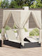 Liegestuhl-Bett Doppel Rattan mit Kissen Schwarz 203x128x202cm.