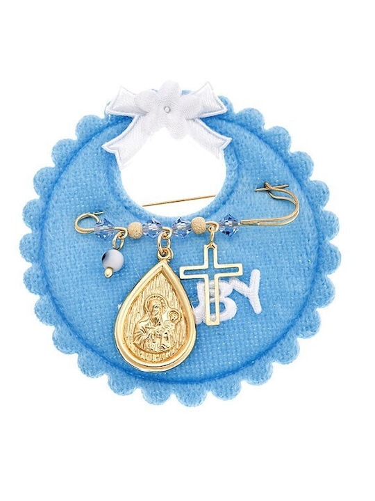 Senza Child Safety Pin made of Gold Plated Silver with Cross and Icon of the Virgin Mary