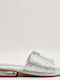 Leather Women's Flat Sandals in Silver Color
